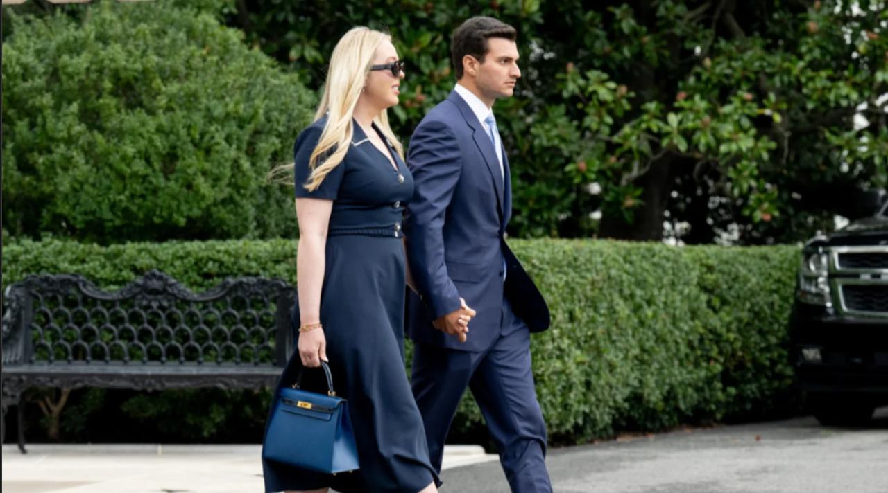 Tiffany Trump and her husband, Michael Boulos, walk to Marine One before departing from the White House in Washington, DC, as they travel with her father, US President Donald Trump, to the UK, on Sep. 16 2025. (Photo via AFP)