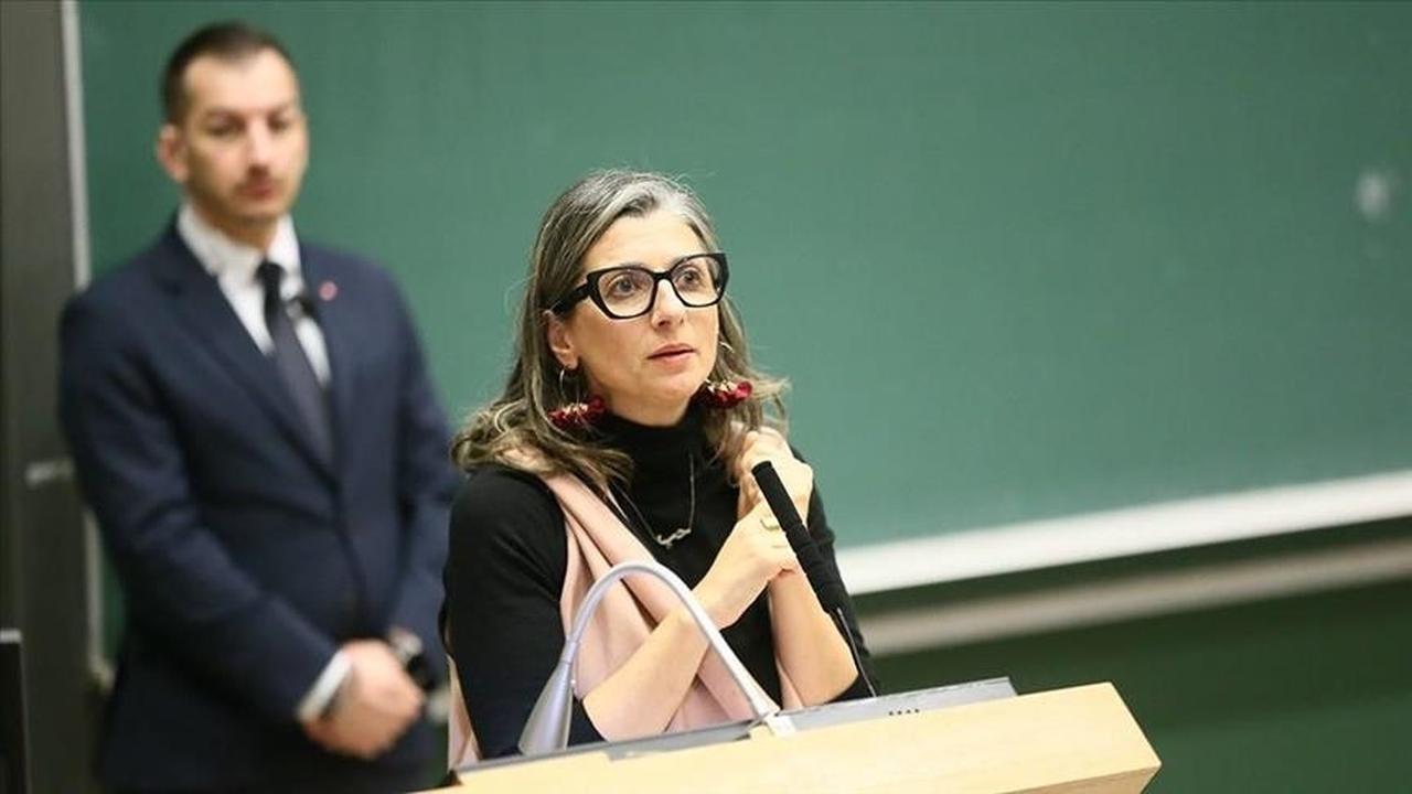 UN Special Rapporteur on the Occupied Palestinian Territories, Francesca Albanese, attended the Extraordinary Ministerial Conference on Palestine held at the San Carlos Palace in Bogotá, Colombia, July 16, 2025.(AA photo)