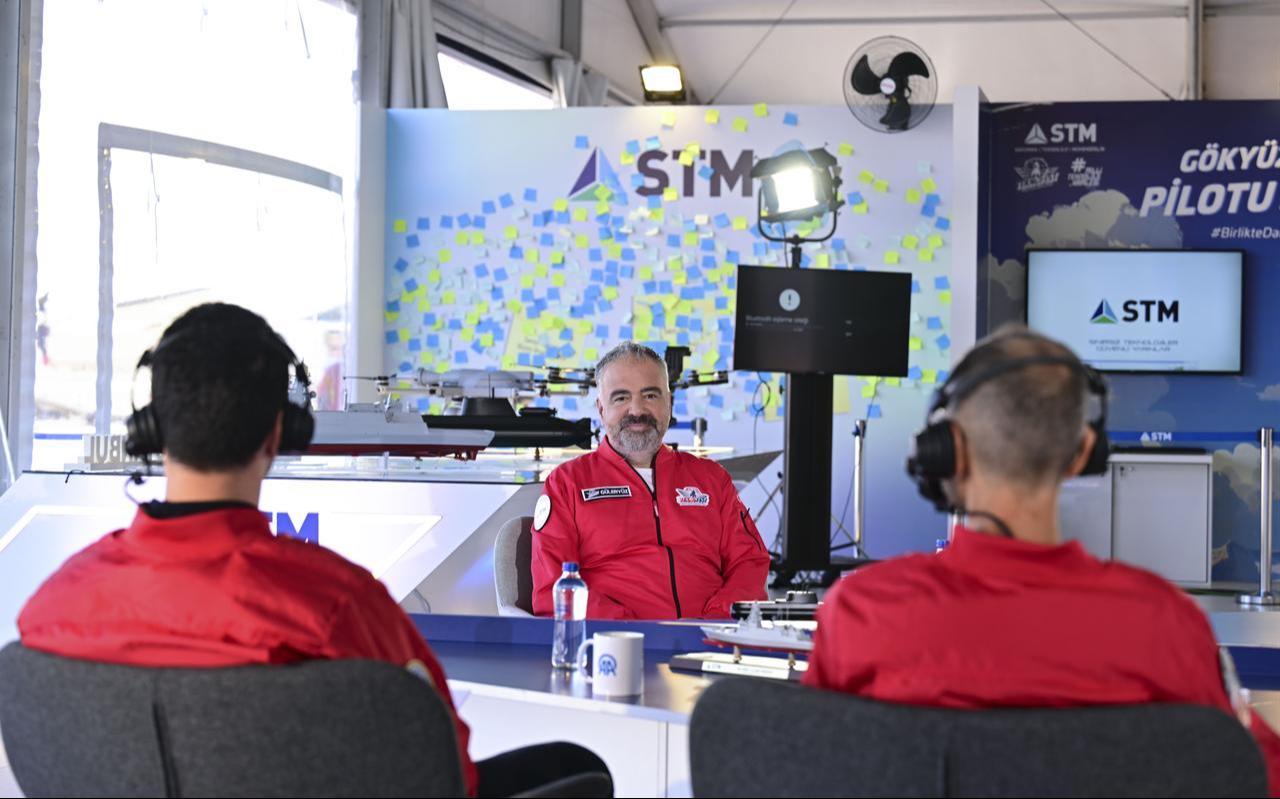 Turkish defense company STM CEO Ozgur Guleryuz speaking at the state-run Anadolu Agency (AA) Technology Desk at Istanbul Ataturk Airport, Sept. 20, 2025. (AA Photo)