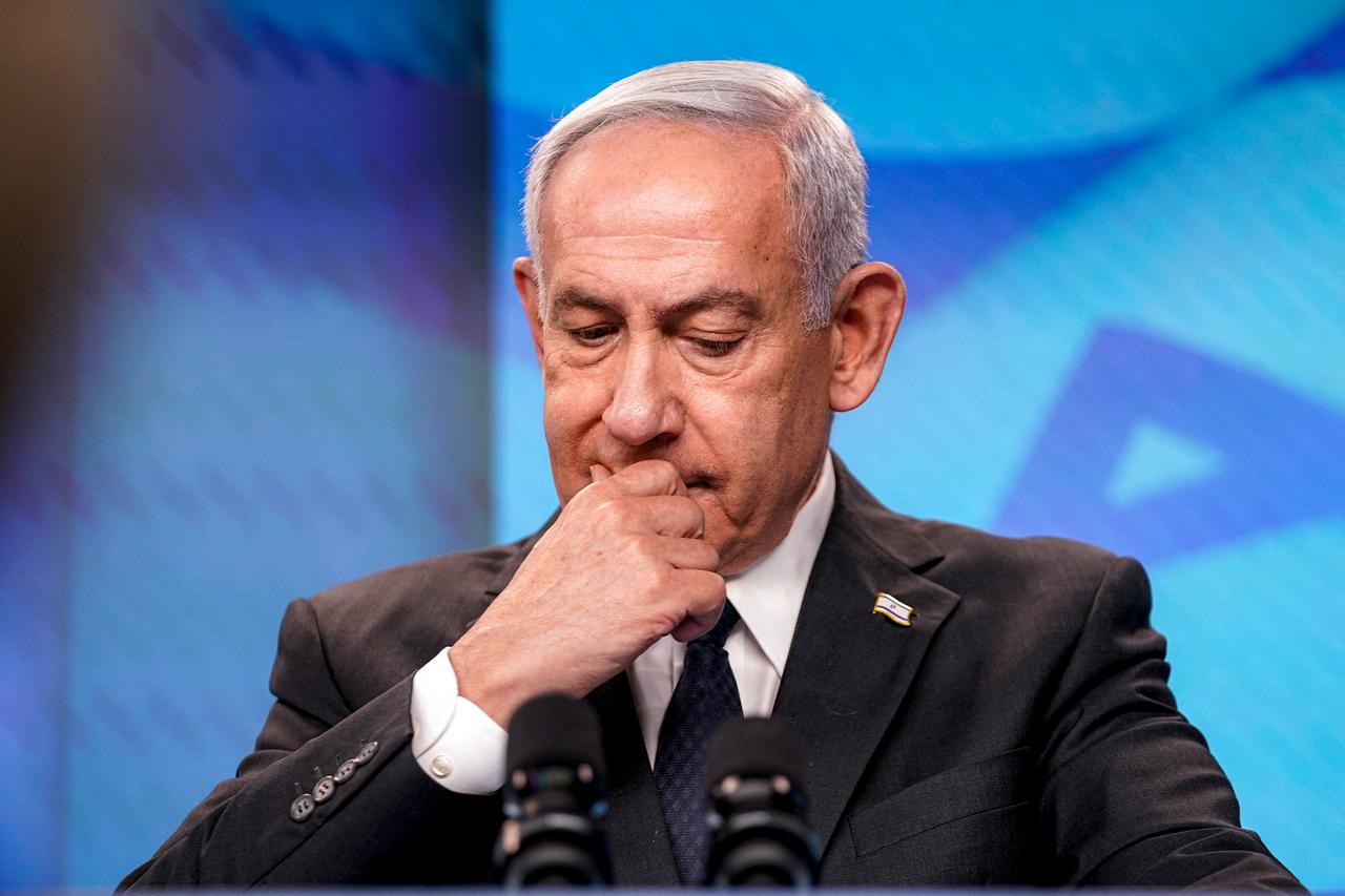 Israels Prime Minister Benjamin Netanyahu reacts during a joint press conference with the U.S. Secretary of State at the Prime Ministers Office in Jerusalem on Sept. 15, 2025. (AFP Photo)