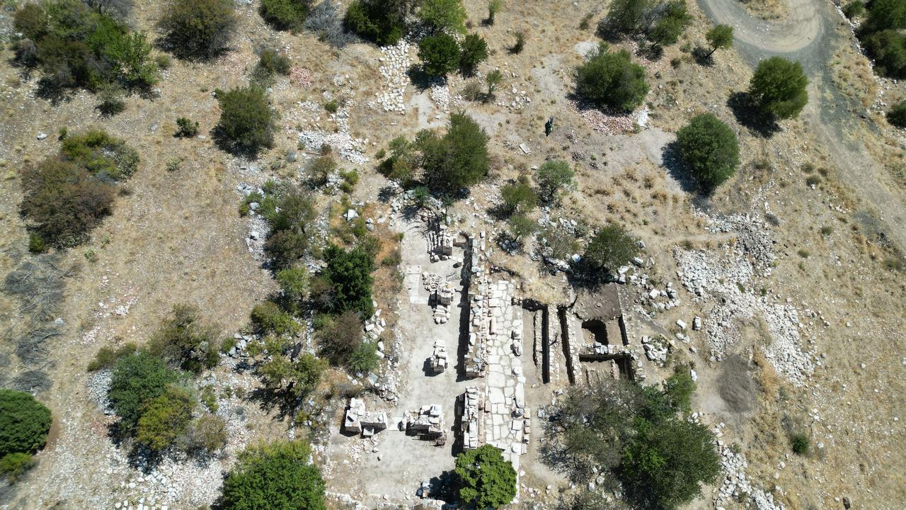 Aerial view of structures used as a pantry and cookhouse were identified during excavation works at the 2,200-year-old Timbriada Ancient City in Isparta's Aksu district. (AA Photo)