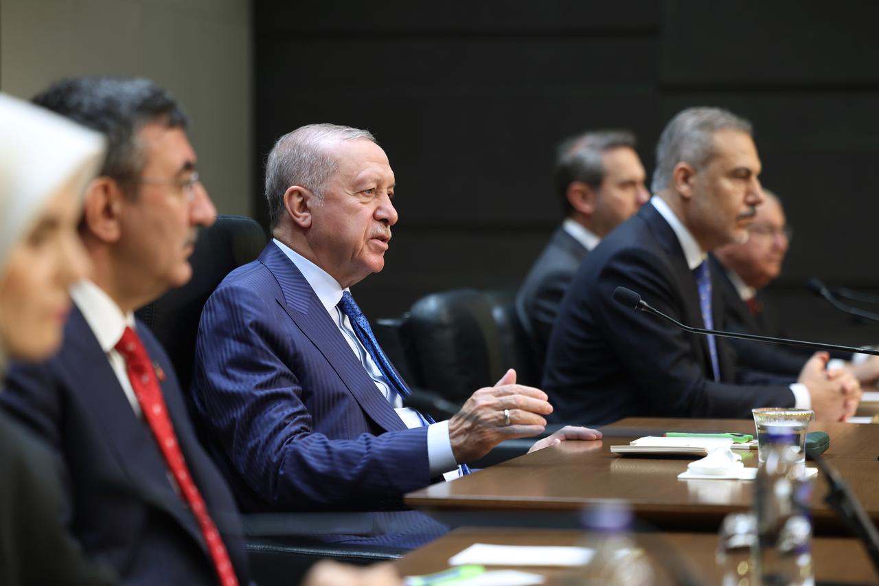 President Erdogan speaks during a press conference at Ataturk Airport in Istanbul, Türkiye, before departing for the U.S. to attend UN General Assembly, Sept. 21, 2025. (Photo via Turkish Presidency/Mustafa Kamaci)