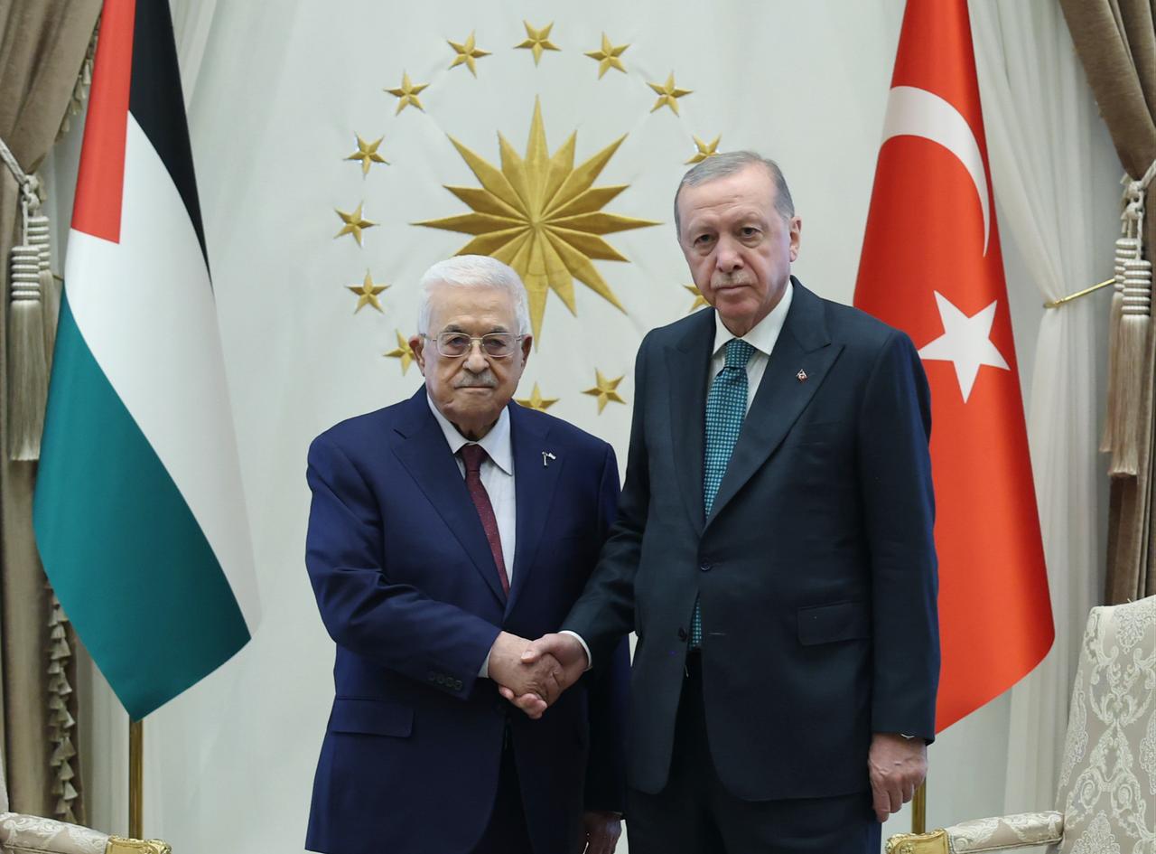 President Recep Tayyip Erdogan meets with President of Palestine Mahmoud Abbas in Ankara, Türkiye, Sept. 18, 2025. (Photo via Turkish Presidency/Mustafa Kamaci)