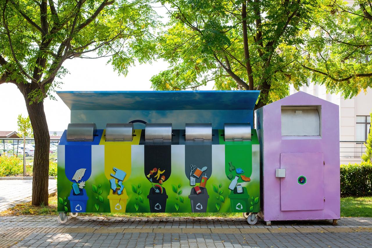 Color-coded recycling bins encourage citizens to separate paper, plastic, organic, metal, and glass waste under the nationwide Zero Waste initiative in Türkiye. (Adobe Stock Photo)