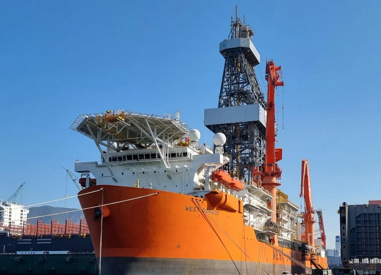 The drillship West Dorado, built by Samsung Heavy Industries, in Gohyeon, South Korea, November 1, 2023. (Photo via MarineTraffic)