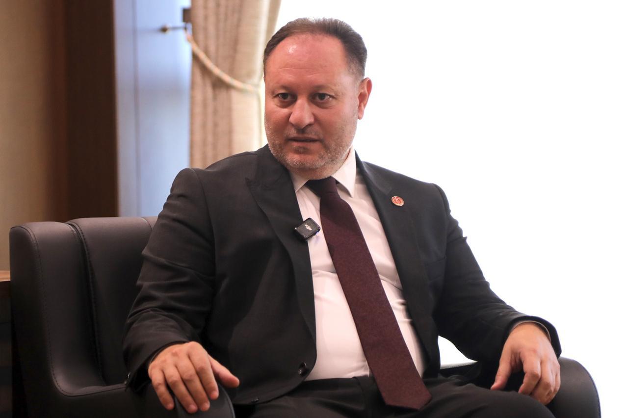 The speaker of the Turkish Republic of Northern Cyprus Ziya Ozturkler speaking during a meeting with the Cyprus Turkish Civil Servants Union's new board in Nicosia, Sept. 22, 2025. (AA Photo)