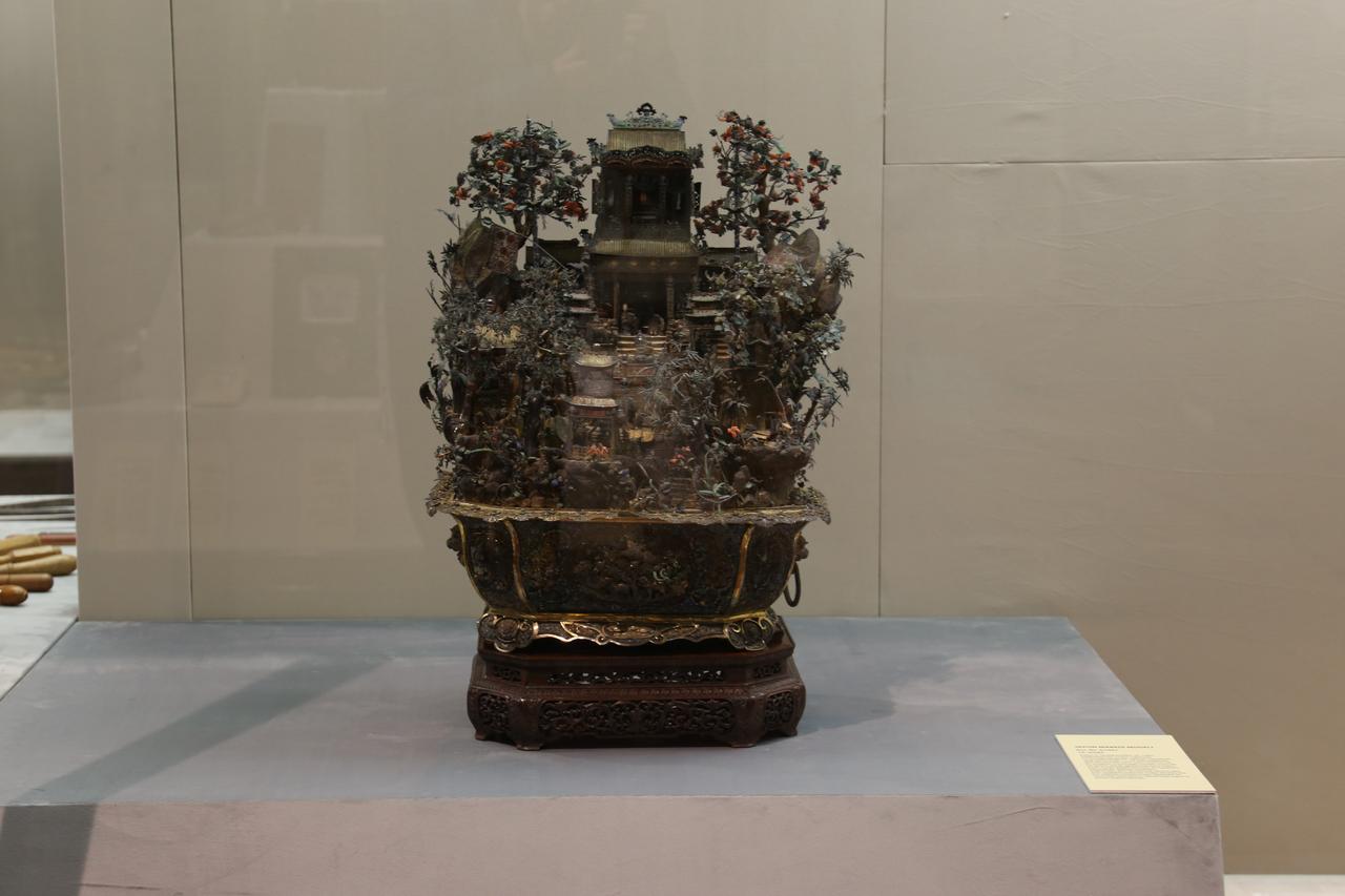 A finely detailed model of a Japanese temple, gifted to Sultan Abdulhamid II, on display at the Palace Collections Museum in Istanbul, Türkiye, Feb. 25, 2020. (IHA Photo)