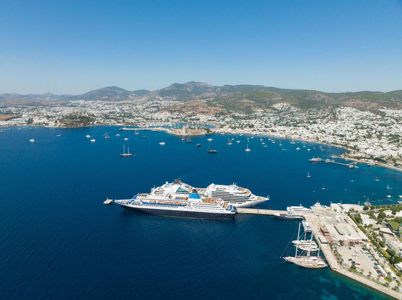 Cruise ships dock at the port of Bodrum in Mugla, Türkiye. (Courtesy of Culture and Tourism Ministry)