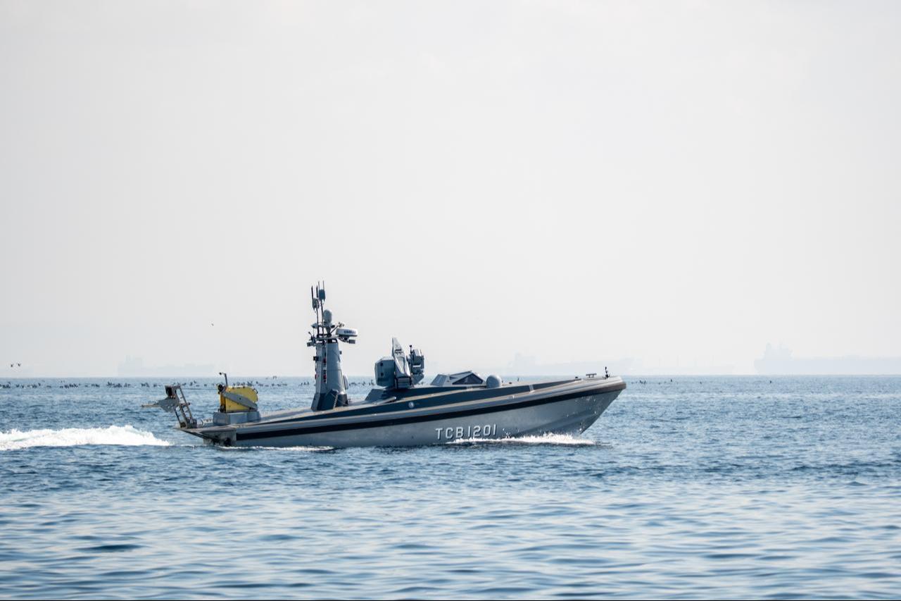 SANCAR Armed Unmanned Surface Vehicle (USV) conducts firing tests in the Marmara Sea on Sept. 14, 2025. (AA Photo)