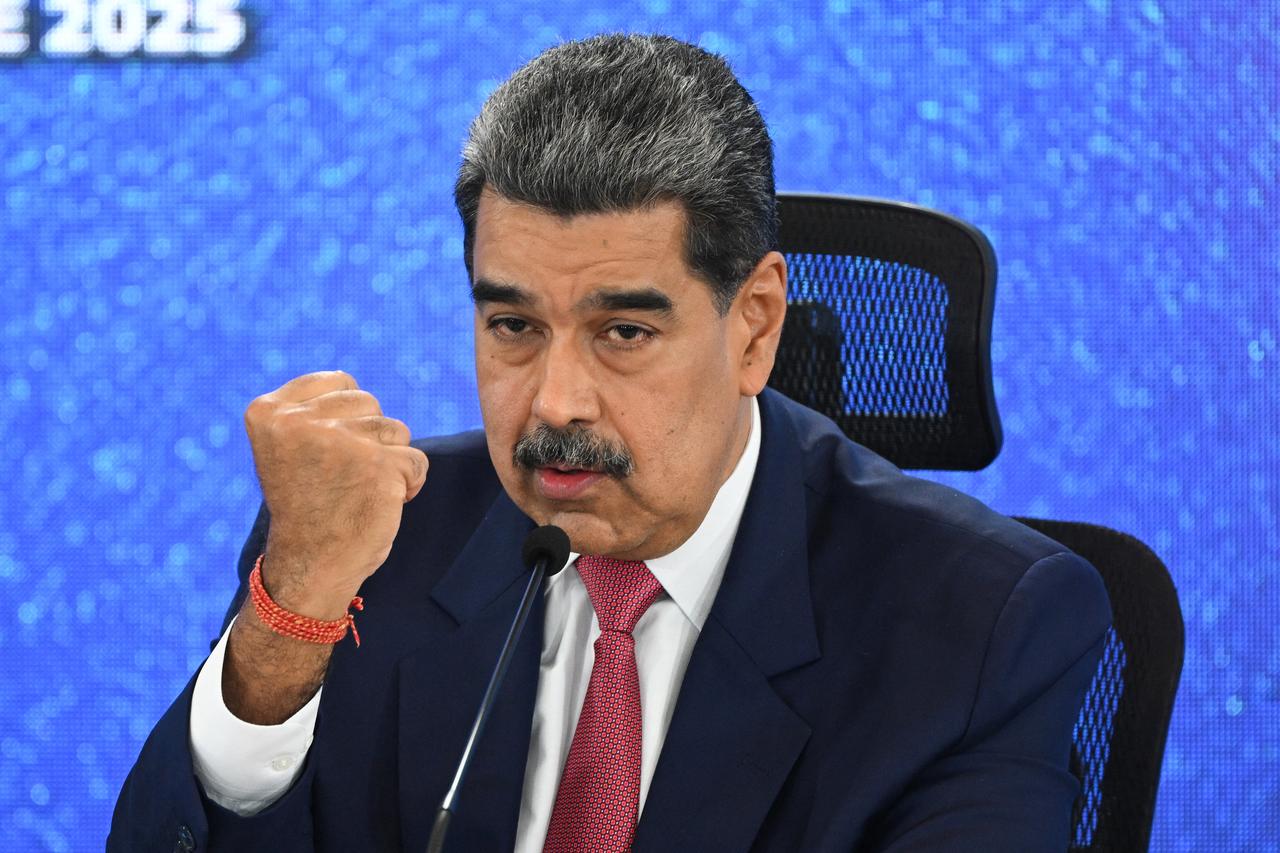 Venezuela's President Nicolas Maduro speaks during a press conference with international media at Hotel Eurobuilding in Caracas on Sept. 15, 2025. (AFP Photo)
