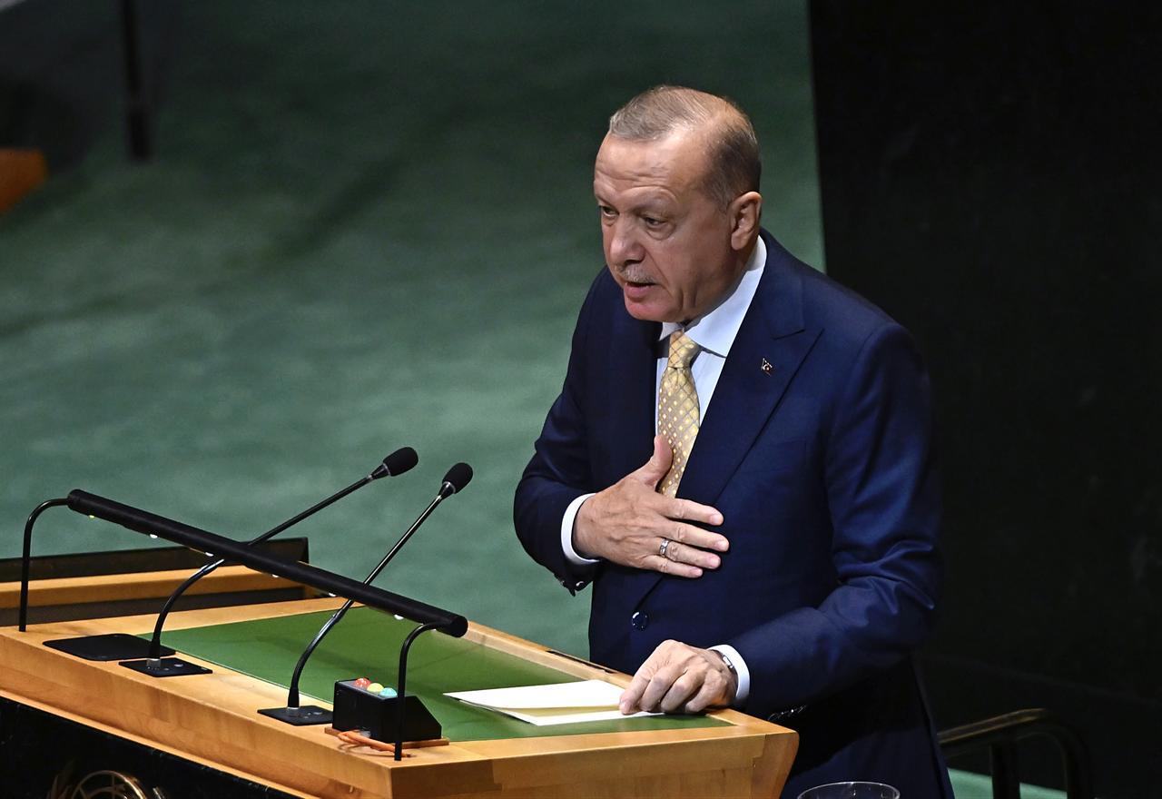 President Erdogan makes a speech during a high-level international conference at United Nations Headquarters, on September 22, 2025, in New York, US. (AA Photo)