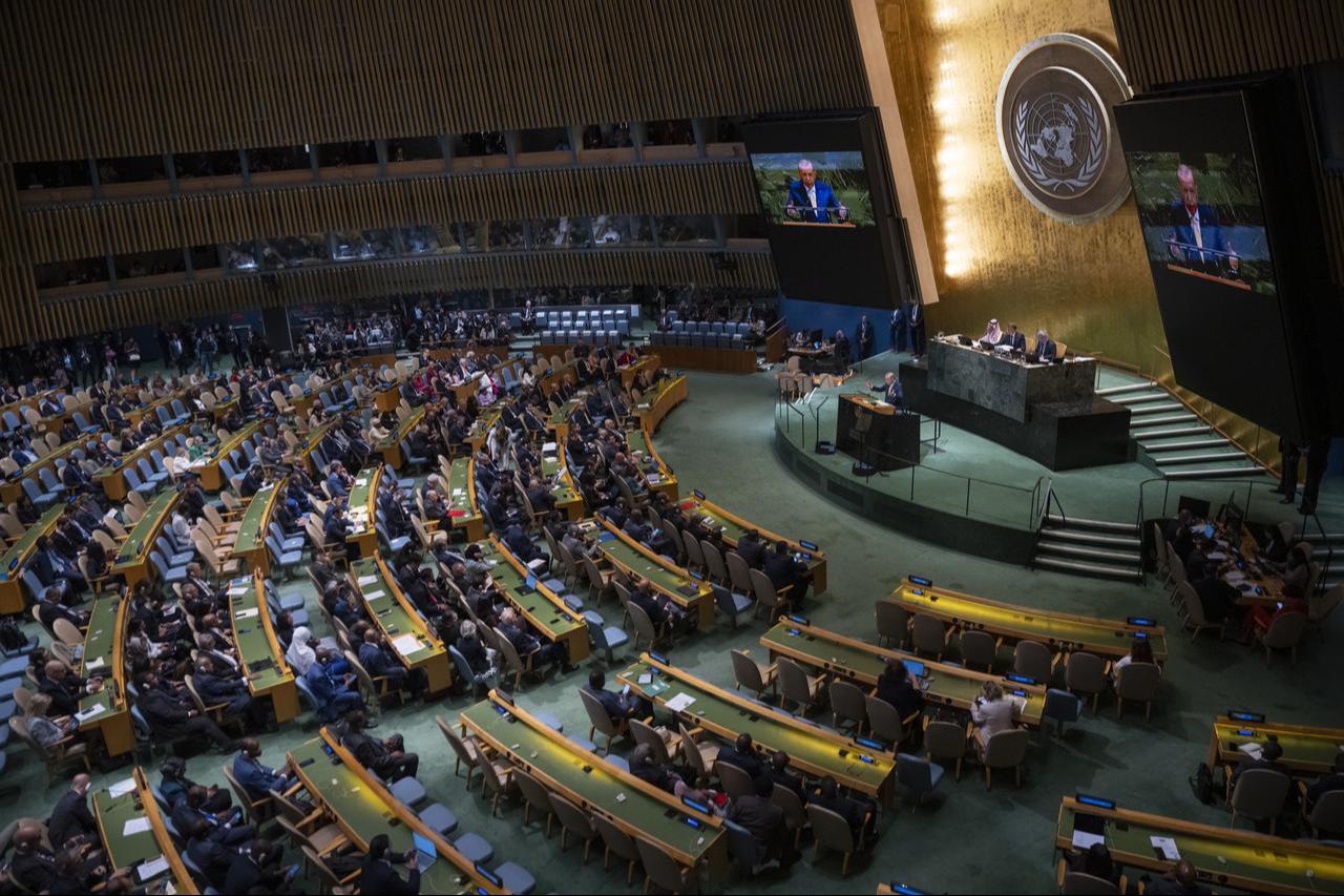 President Erdogan makes a speech during a high-level international conference at United Nations Headquarters, on September 22, 2025, in New York, US. (AA Photo)