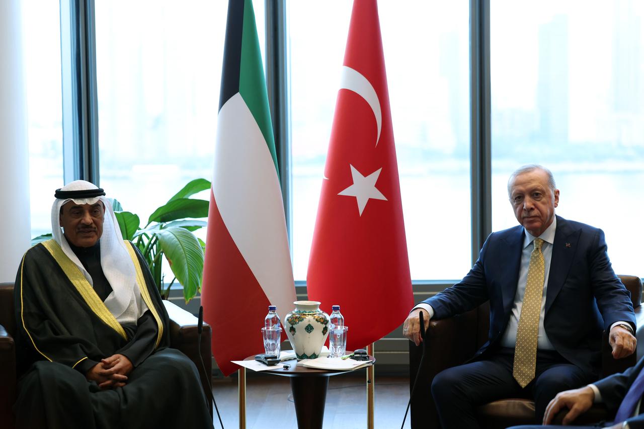 President Recep Tayyip Erdogan (R) meets with Crown Prince of Kuwait Sabah Al-Khalid Al-Sabah (L) in New York, United States where he arrived to attend the 80th session of the United Nations General Assembly on Sep. 22, 2025.  ( TUR Presidency/ AA Photo)