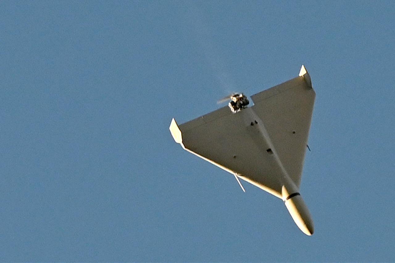 A Russian drone flies over Kyiv, Ukraine, during an attack on Oct. 17, 2022. (AFP Photo)