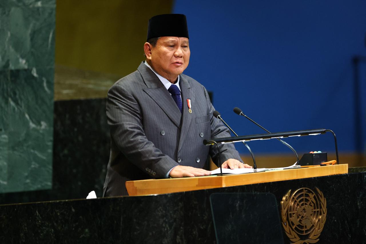 Indonesian President Prabowo Subianto speaks during a United Nations Summit on Palestinians at UN headquarters during the United Nations General Assembly (UNGA) in New York on Sep. 22, 2025. (AFP Photo)