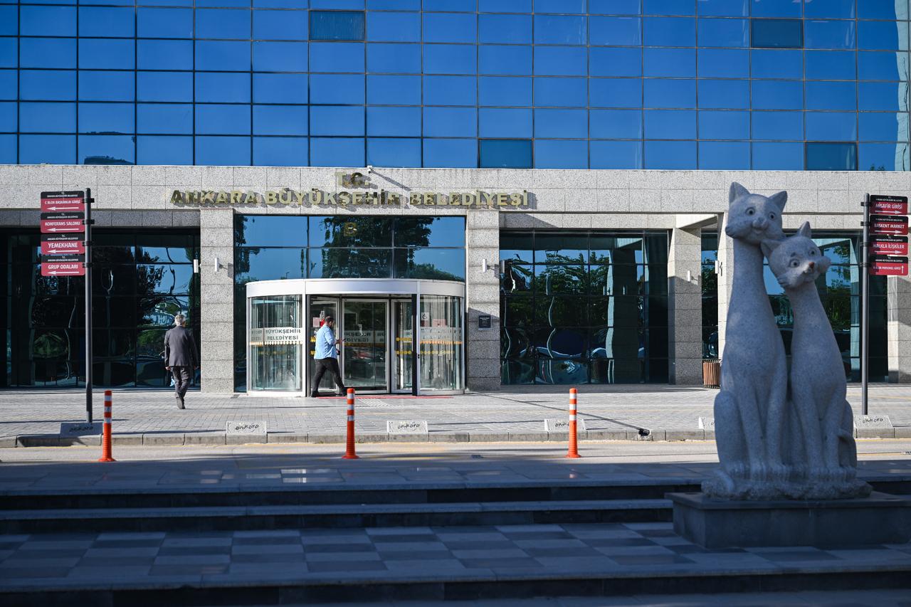 Photo shows the entrance to Ankara Metropolitan Municipality headquarters in Ankara, Türkiye, on Sept. 23, 2025. (AA Photo)
