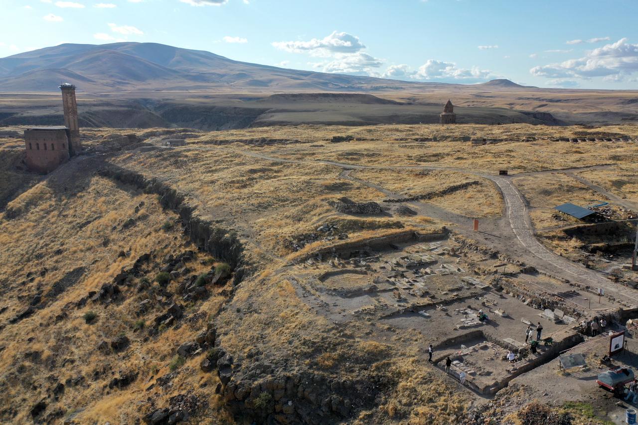 Archaeological excavations reveal Seljuk-era tomb remains at Ani, a UNESCO World Heritage site in Kars, Türkiye, Sept. 23, 2025. (AA Photo)