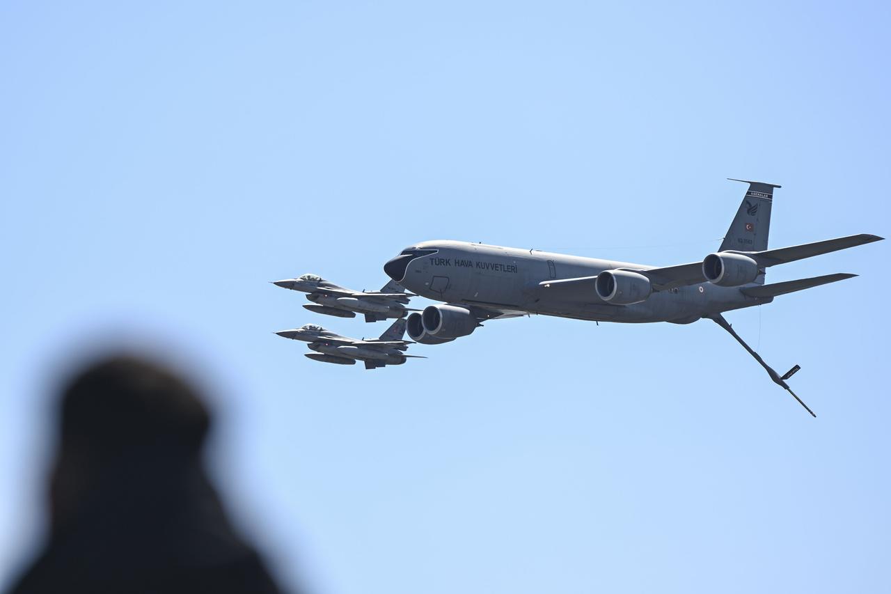 The KC-135 Asena and the 152nd Squadron perform demonstration flight over Istanbul Ataturk Airport during Teknofest, on Sept. 21, 2025, in Istanbul, Türkiye. (AA Photo)
