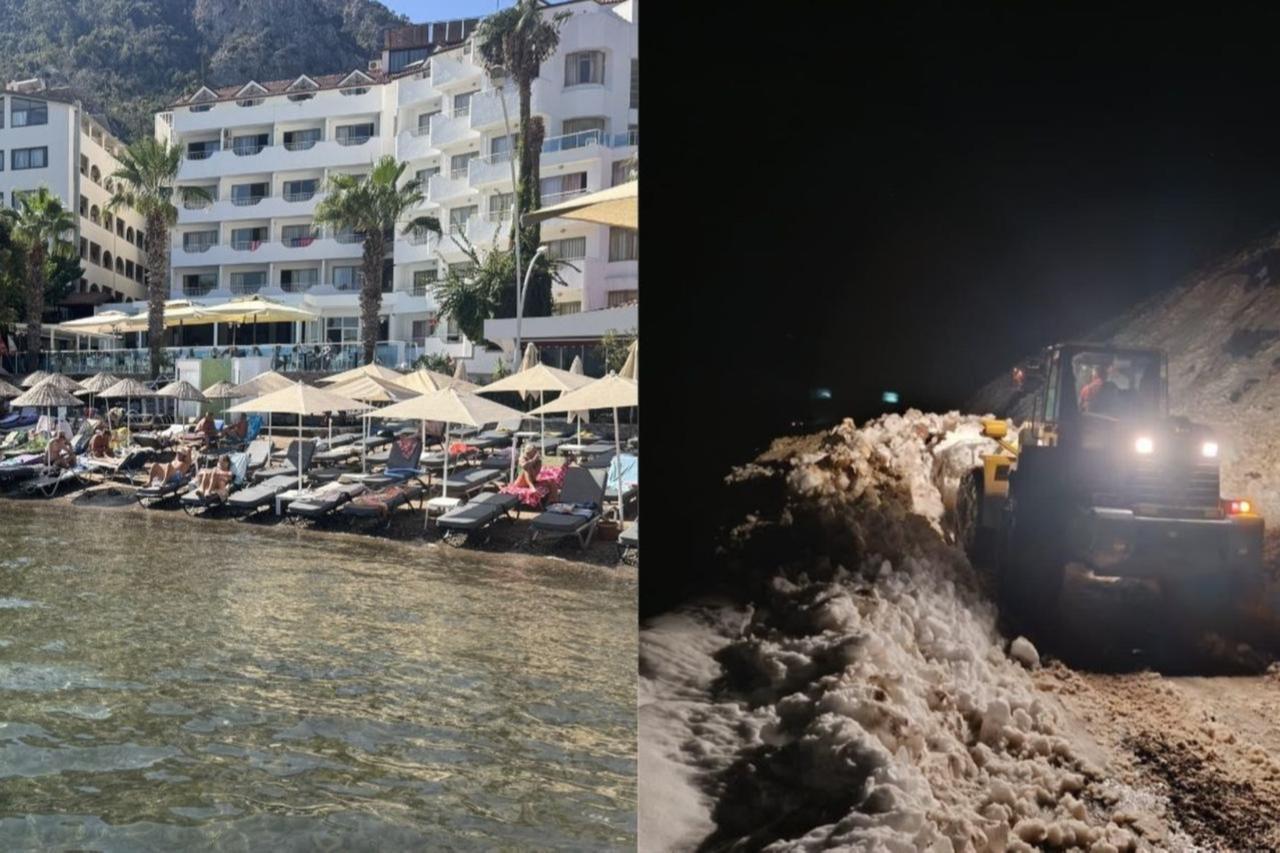 Sunseekers relax on Mugla’s Mediterranean coast as temperatures near 30 °C. (right photo) September 22, 2025. Snow blankets the high plateaus of Rize’s Kackar Mountains. (left photo) September 23, 2025. (AA Photo)
