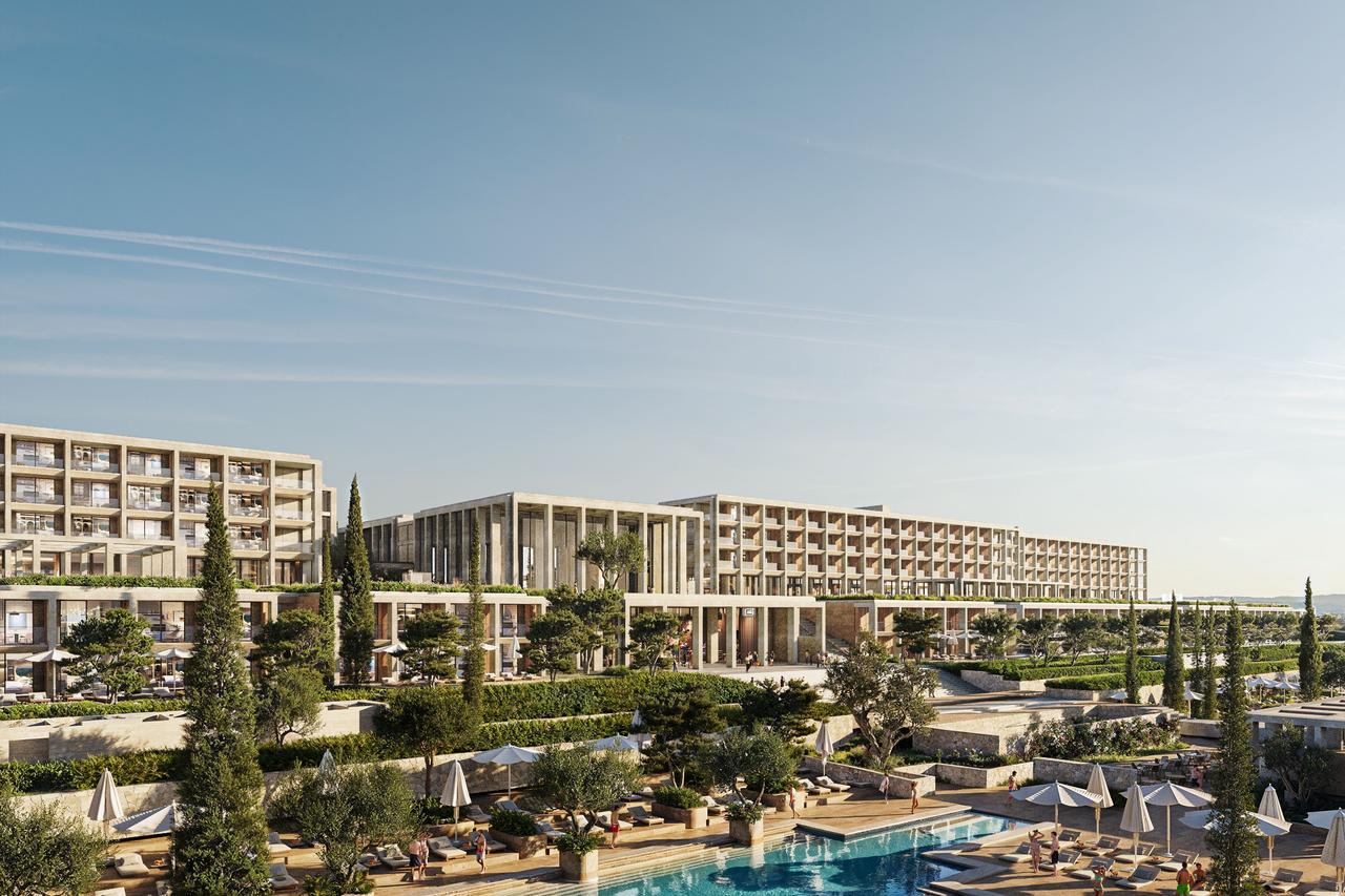 A rendering shows Akra Didim Resort & Spa, set to open in April 2026 with 359 rooms in Mugla, Türkiye. (Photo via tuigroup.com)