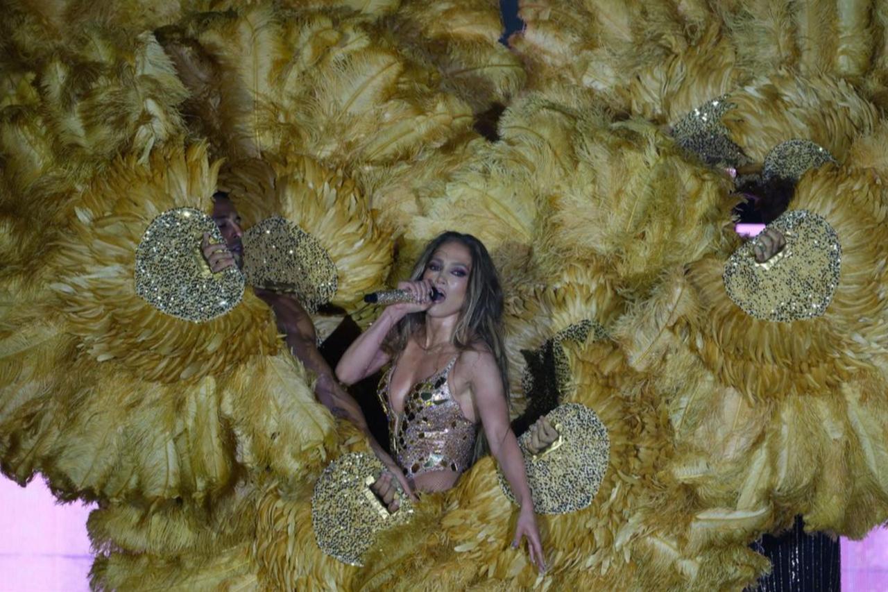 American singer Jennifer Lopez performs onstage with her team of 50 performers during a concert at a hotel in Antalya, Türkiye, July 23, 2025. (AA Photo)