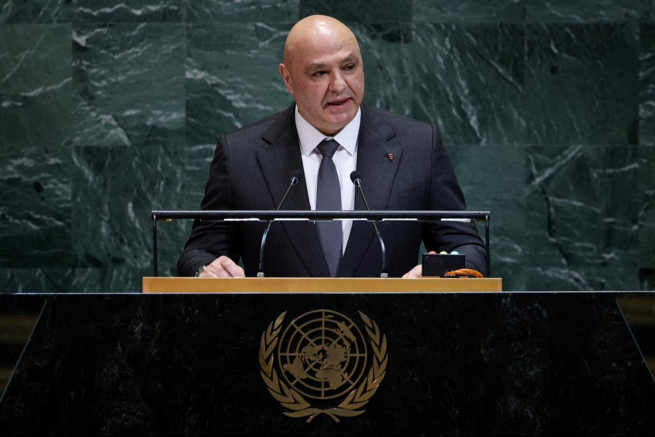 Lebanon’s President Joseph Aoun speaks during the General Debate of the United Nations General Assembly at UN headquarters in New York City,  Sept. 23, 2025. (AFP Photo)