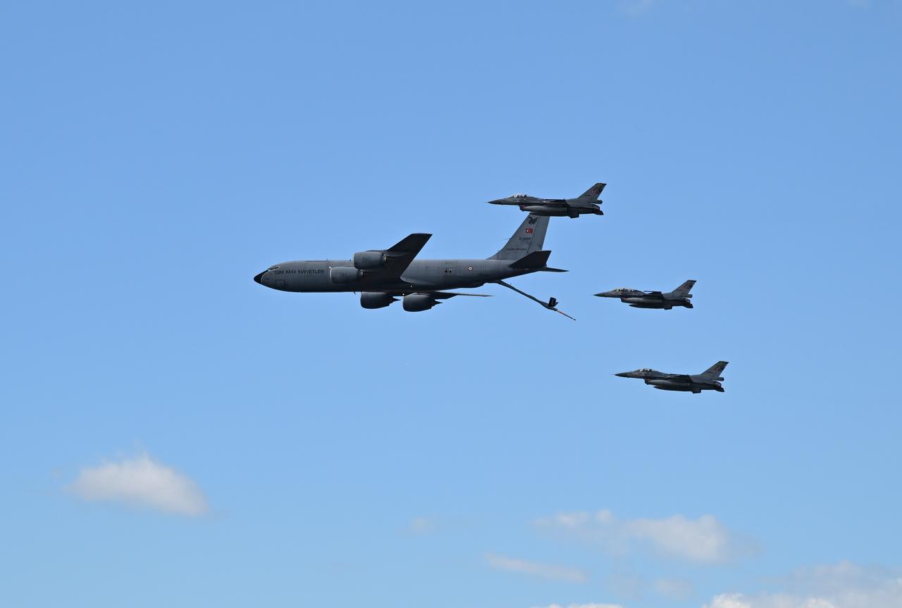 The KC-135 Asena and the 152nd Squadron F-16s perform demonstration flights over Ataturk Airport on September 19, 2025, in Istanbul, Türkiye. (AA Photo)