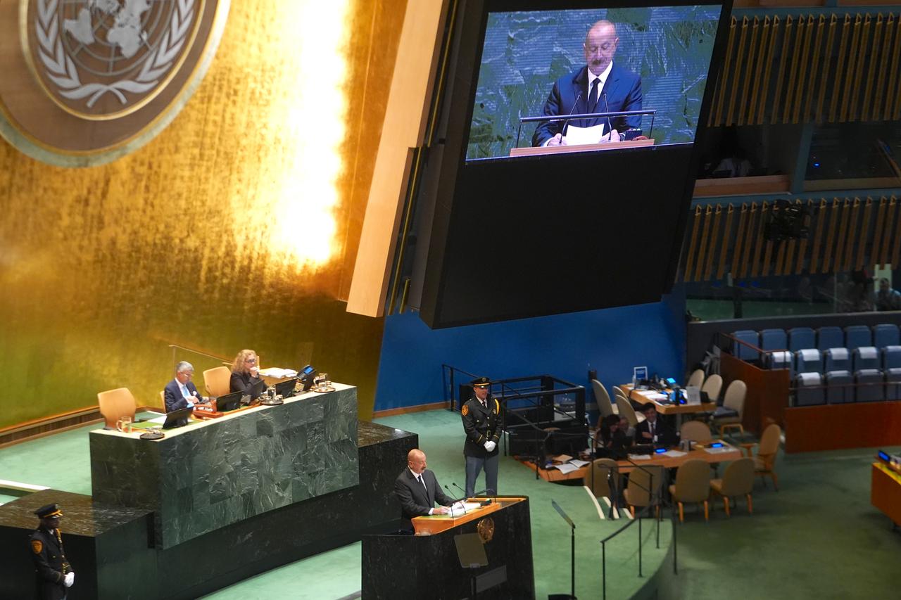President of Azerbaijan Ilham Aliyev addresses the United Nations (UN) General Assembly during the 80th session of the UN General Assembly in New York, US, September 25, 2025. (AA Photo)