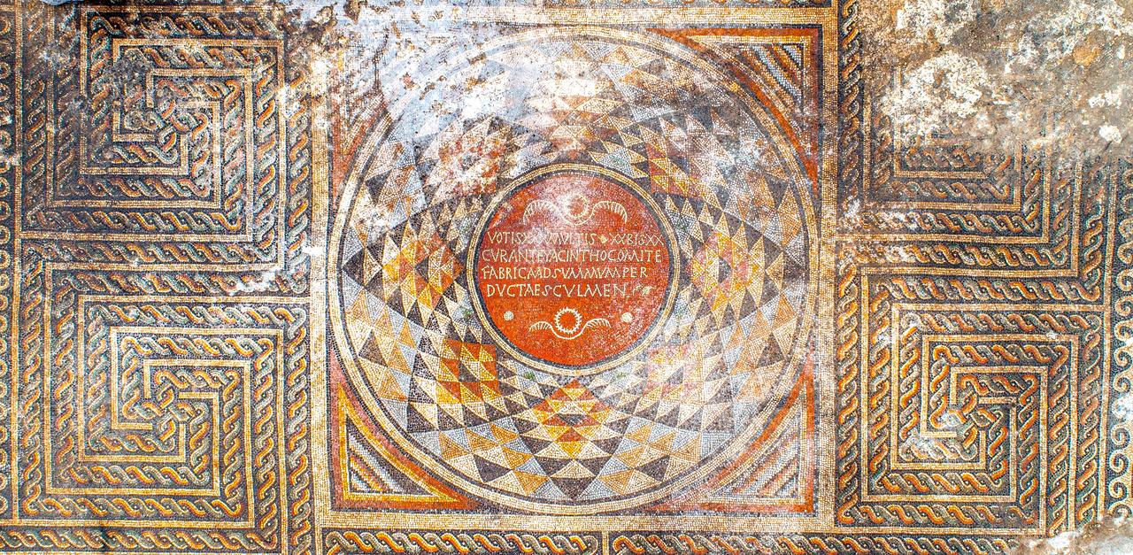 Orensehir neighborhood of Incesu district in Kayseri, Türkiye, where excavations are ongoing, has revealed the largest mosaic structure in central Anatolia, Sept. 23, 2025. (IHA Photo)