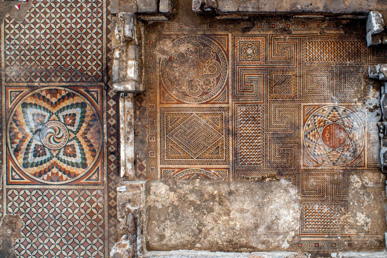Orensehir neighborhood of Incesu district in Kayseri, Türkiye, where excavations are ongoing, has revealed the largest mosaic structure in central Anatolia, Sept. 23, 2025. (IHA Photo)