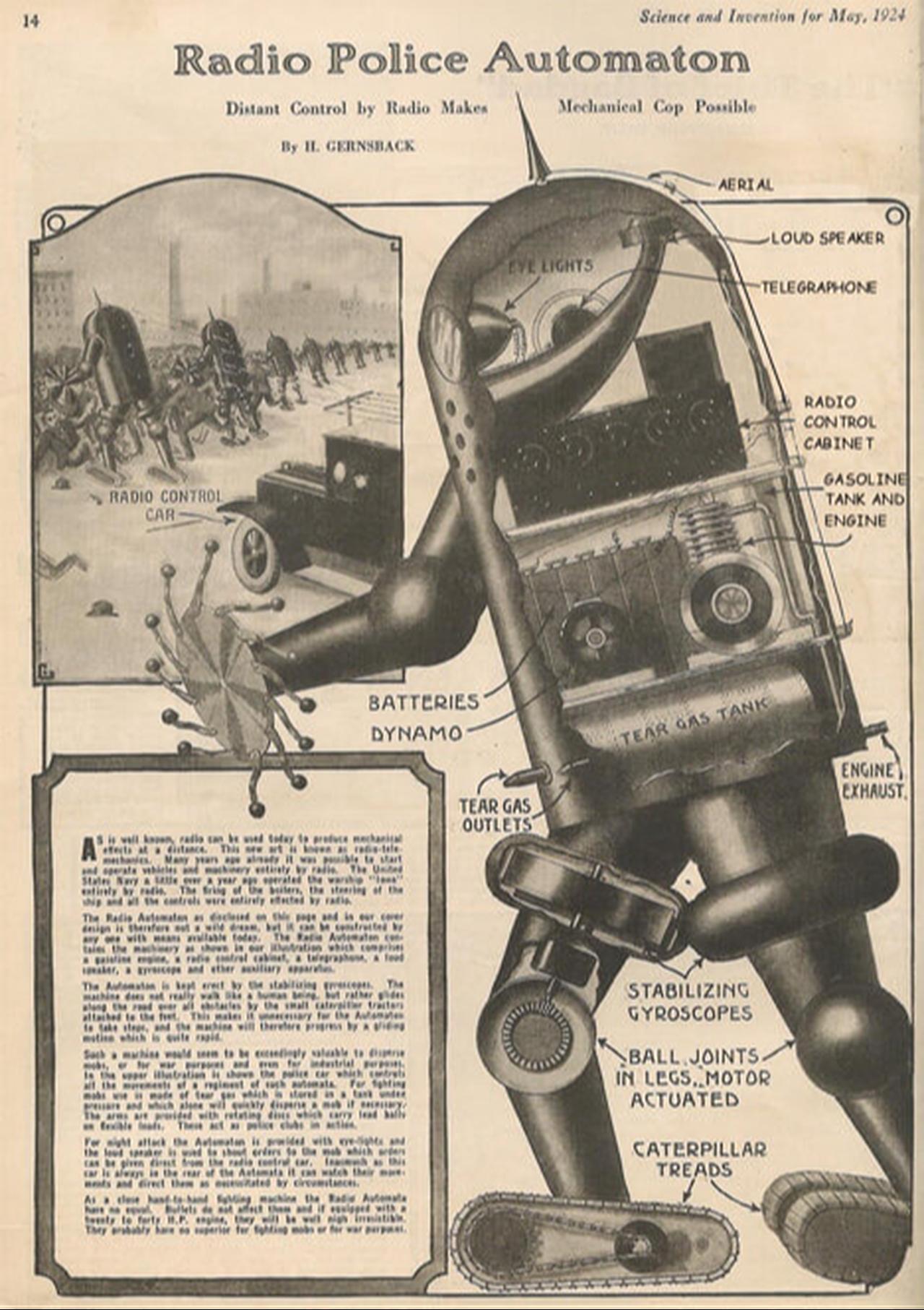 The original illustration of Radio Police Automaton published in Science and Invention magazine, May 1924, by Hugo Gernsback. (Photo via Science and Invention's archive)