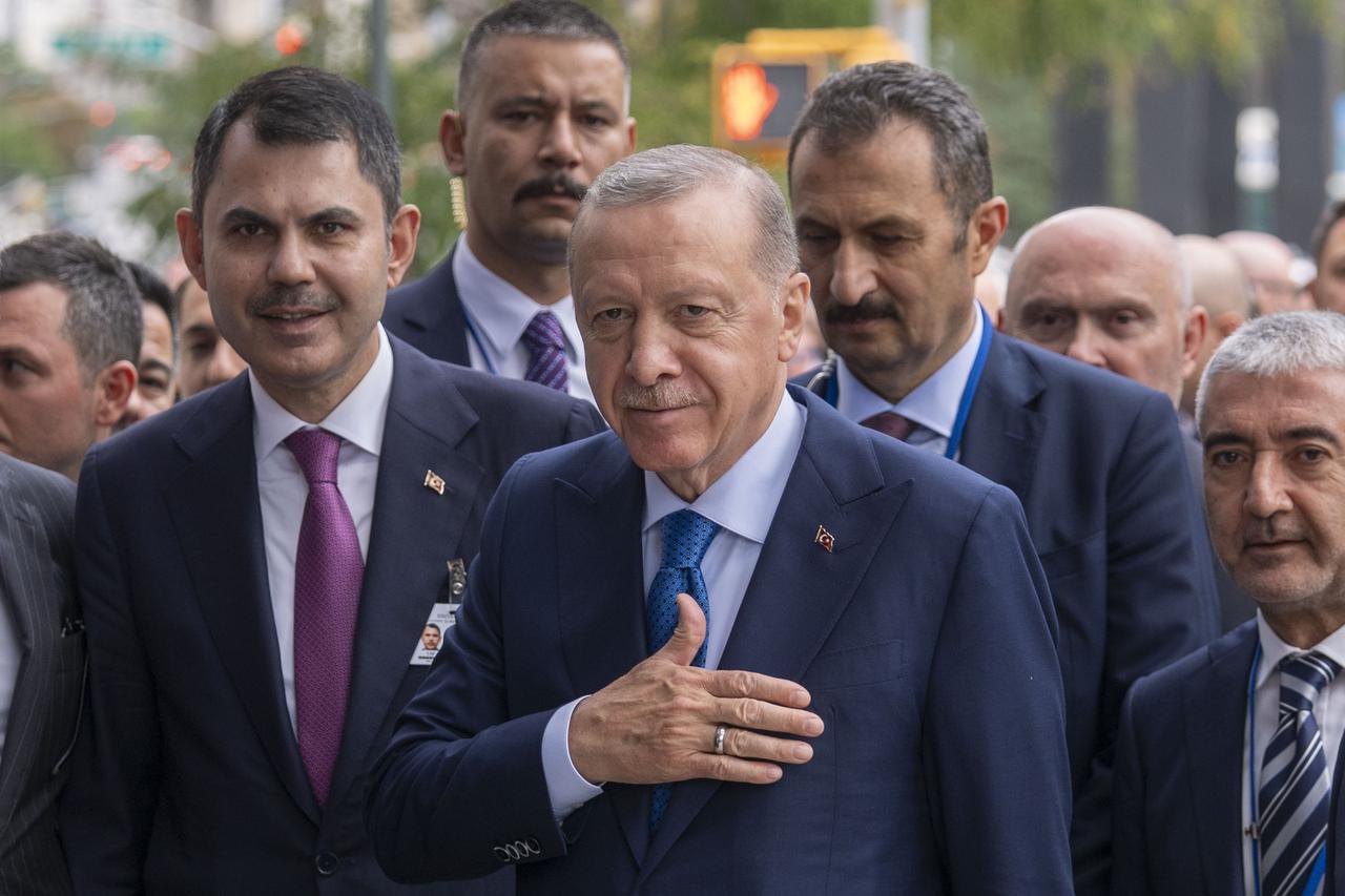 President Recep Tayyip Erdogan walks to Turkevi after the Climate Summit held at the United Nations Headquarters in New York, United States, Sept. 24, 2025. (AA Photo)