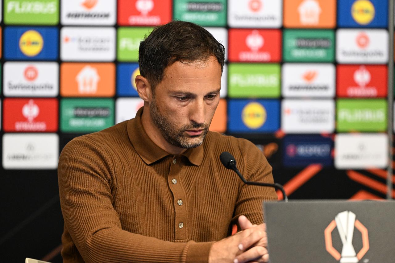 Head Coach of Fenerbahce Domenico Tedesco speaks during the press conference following the UEFA Europa League week 1 match between Dinamo Zagreb and Fenerbahce at Maksimir Stadium in Zagreb, Croatia, Sept. 24, 2025. (AA Photo)
