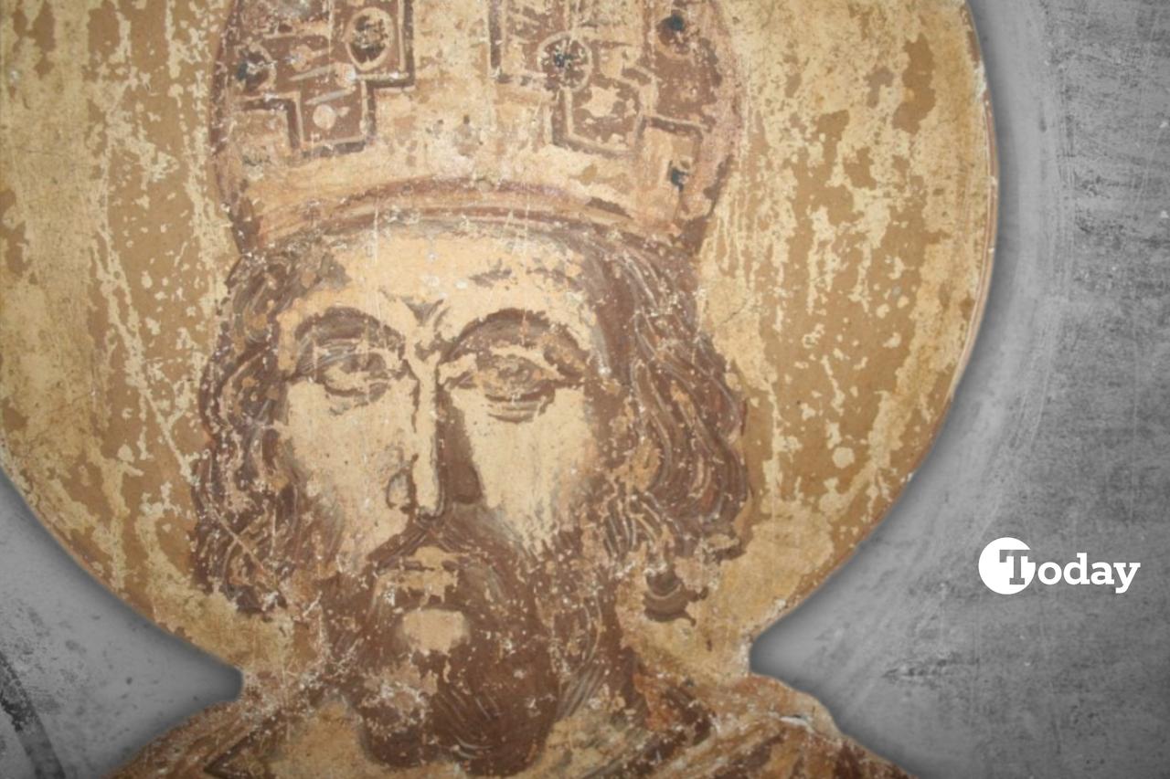 A fresco discovered in a monastery in Aigialeia, western Greece, depicts Constantine XI Palaiologos, the last Byzantine emperor, and is believed to have been painted during his lifetime, Dec. 19, 2024. (Photo via Ministry of Culture of Greece)