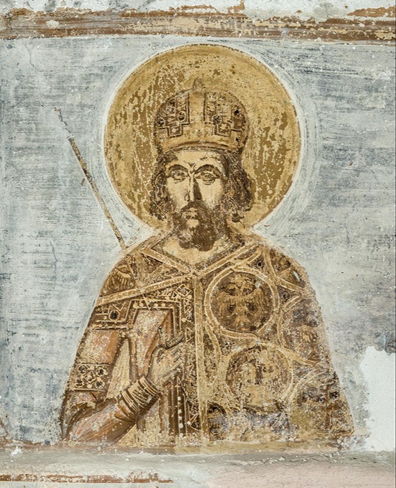 A fresco discovered in a monastery in Aigialeia, western Greece, depicts Constantine XI Palaiologos, the last Byzantine emperor, and is believed to have been painted during his lifetime, Dec. 19, 2024. (Photo via Ministry of Culture of Greece)