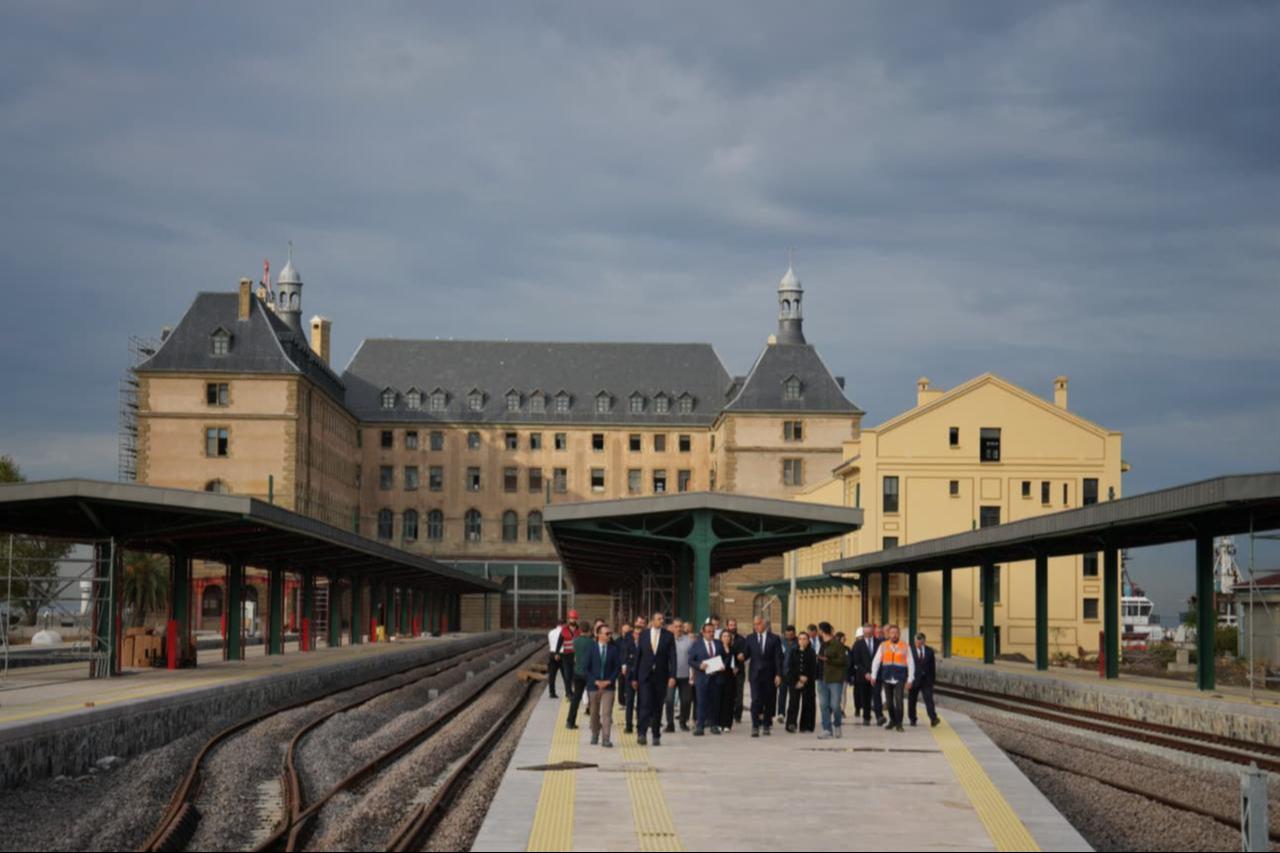 Officials tour the historic Haydarpasa Station in Istanbul as part of the major transformation project to turn the site into a cultural and arts hub, Sept. 15, 2025. (AA Photo)