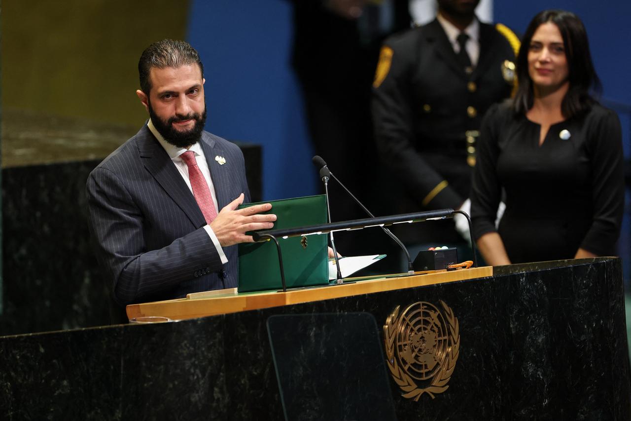 Syrian President Ahmed al-Sharaa concludes his remarks during the General Debate of the United Nations General Assembly at the UN headquarters in New York City, September 24, 2025. (AFP Photo)