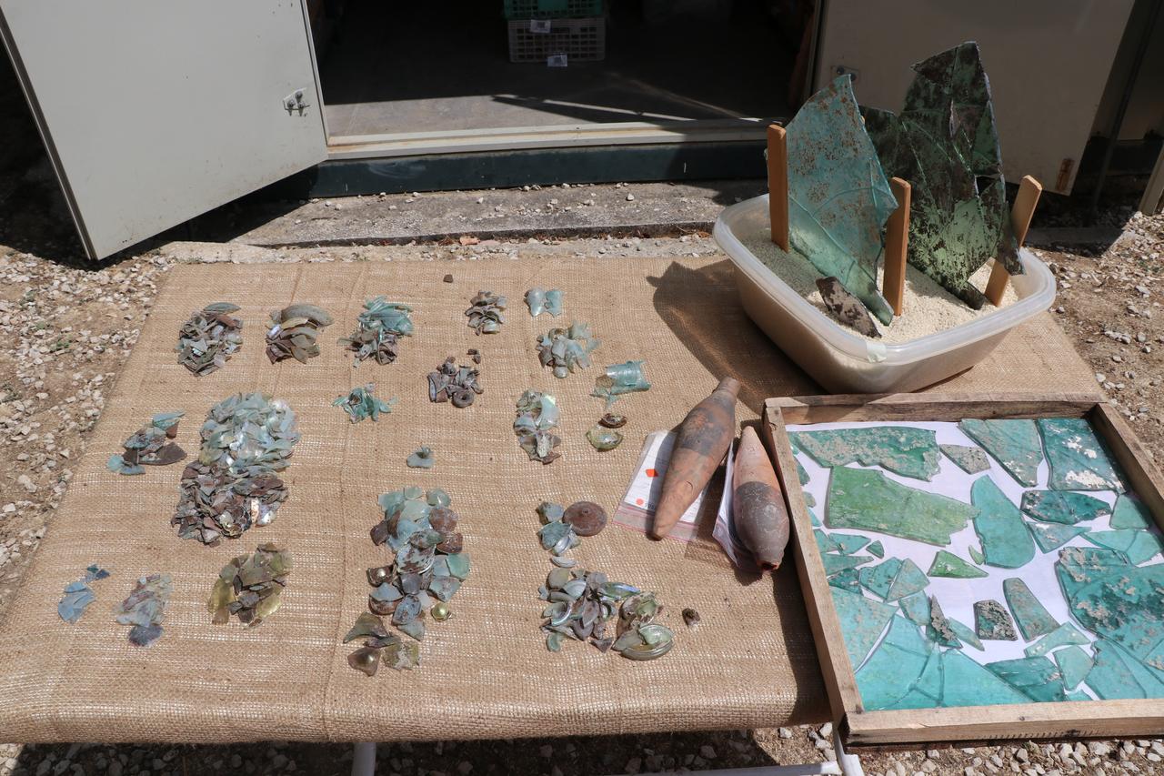 Glass fragments unearthed at the Roman bath in Sagalassos, later reassembled for analysis, Burdur, Türkiye, Sept. 19, 2025. (AA Photo)