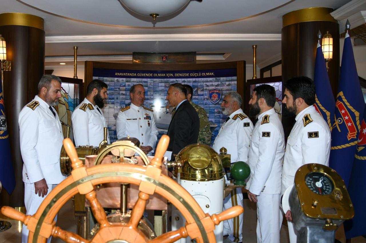 Turkish Naval Forces Commander Admiral Ercument Tatlioglu meets with Syrian Naval Forces Commander Brigadier General Mohammed al-Saud. (AA Photo)