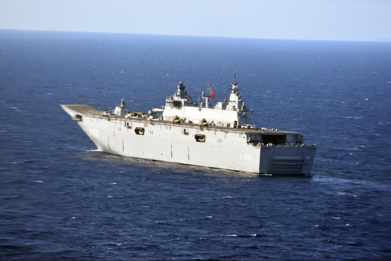 The TCG Anadolu participates in "Neptune Strike 25.3," one of NATO’s scheduled series of exercises, off the southeastern coast of Italy, Sept. 24, 2025. (AA Photo)