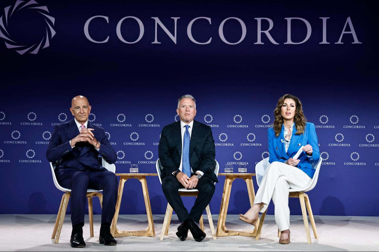 (L-R) Tom Barrack, US Ambassador to Türkiye and Special Envoy to Syria, Steve Witkoff, and Morgan Ortagus speak during 2025 Concordia Annual Summit, Sept. 24, 2025. (AFP Photo)