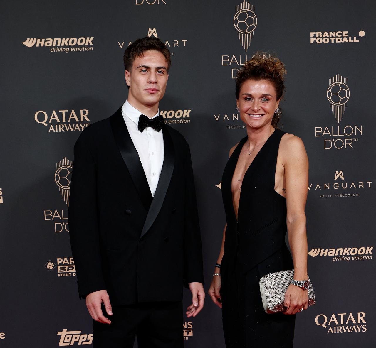Juventus' Turkish forward Kenan Yildiz and his partner pose upon arrival before the 2025 Ballon d'Or France Football award ceremony at the Theatre du Chatelet in Paris, France, Sept. 22, 2025. (AFP Photo)