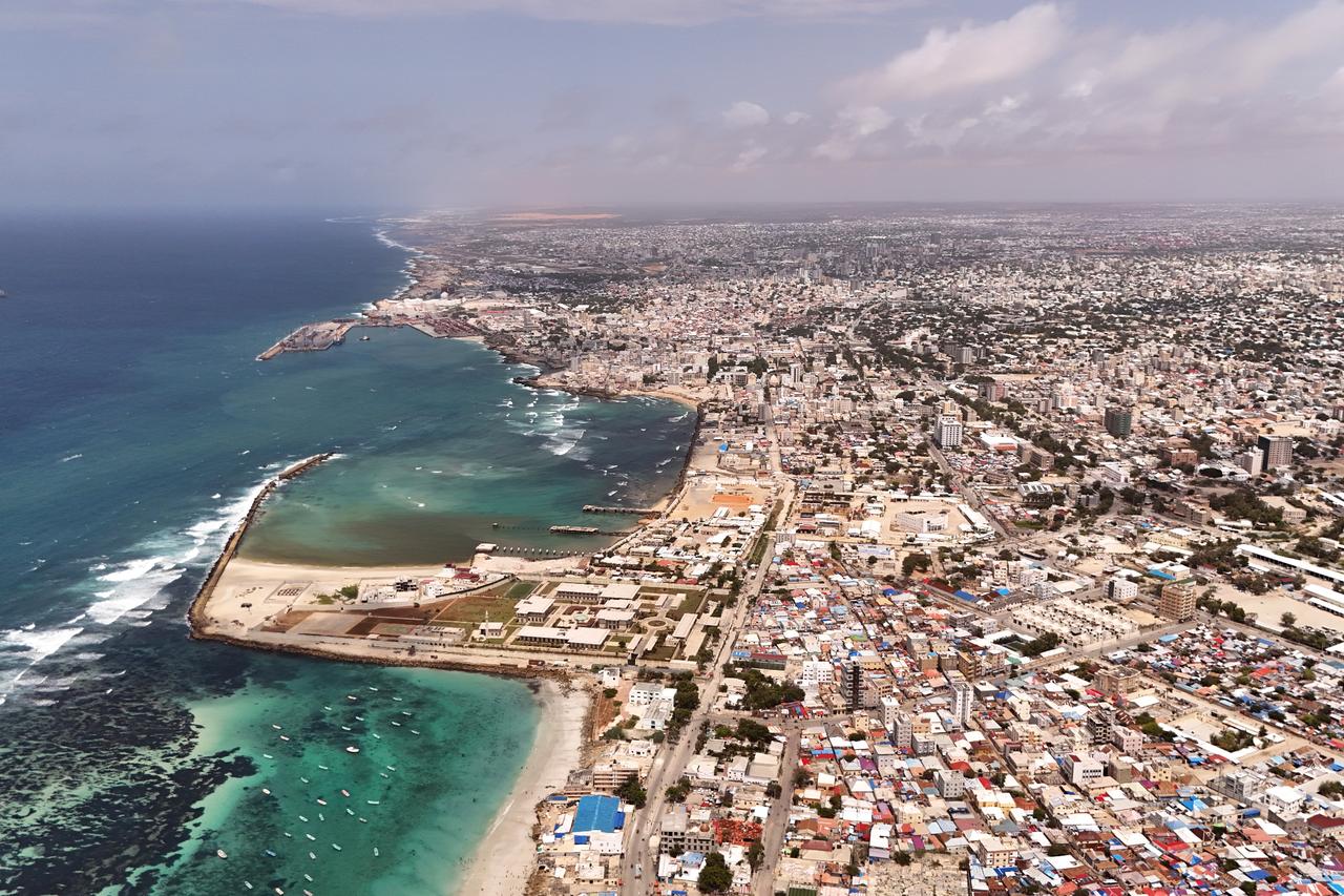 An aerial view of the pristine white sand beaches stretching along the coast of the Indian Ocean in Mogadishu, Somalia on Aug. 22, 2025. (AA Photo)