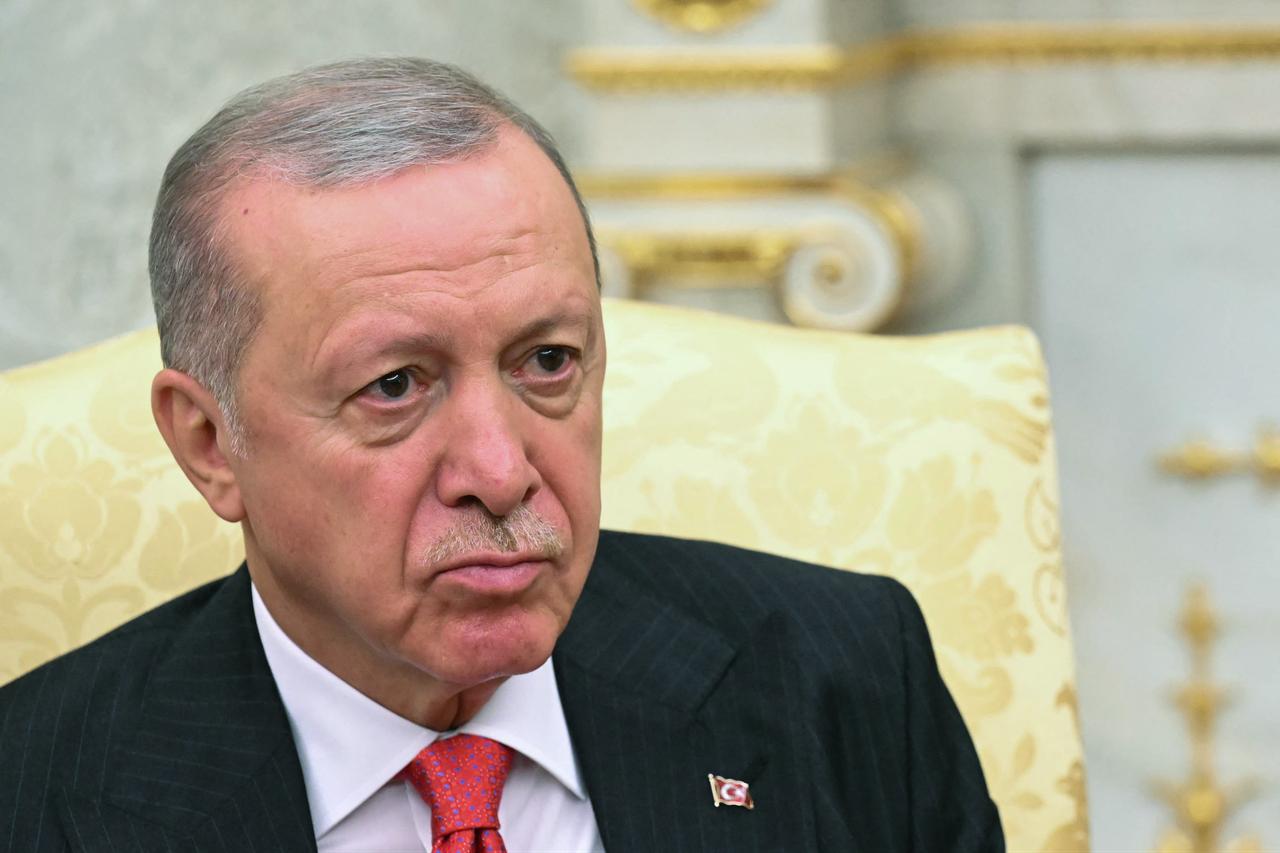 President Recep Tayyip Erdogan looks on during a meeting with US President Donald Trump in the Oval Office of the White House in Washington, DC on Sept. 25, 2025. (AFP Photo)