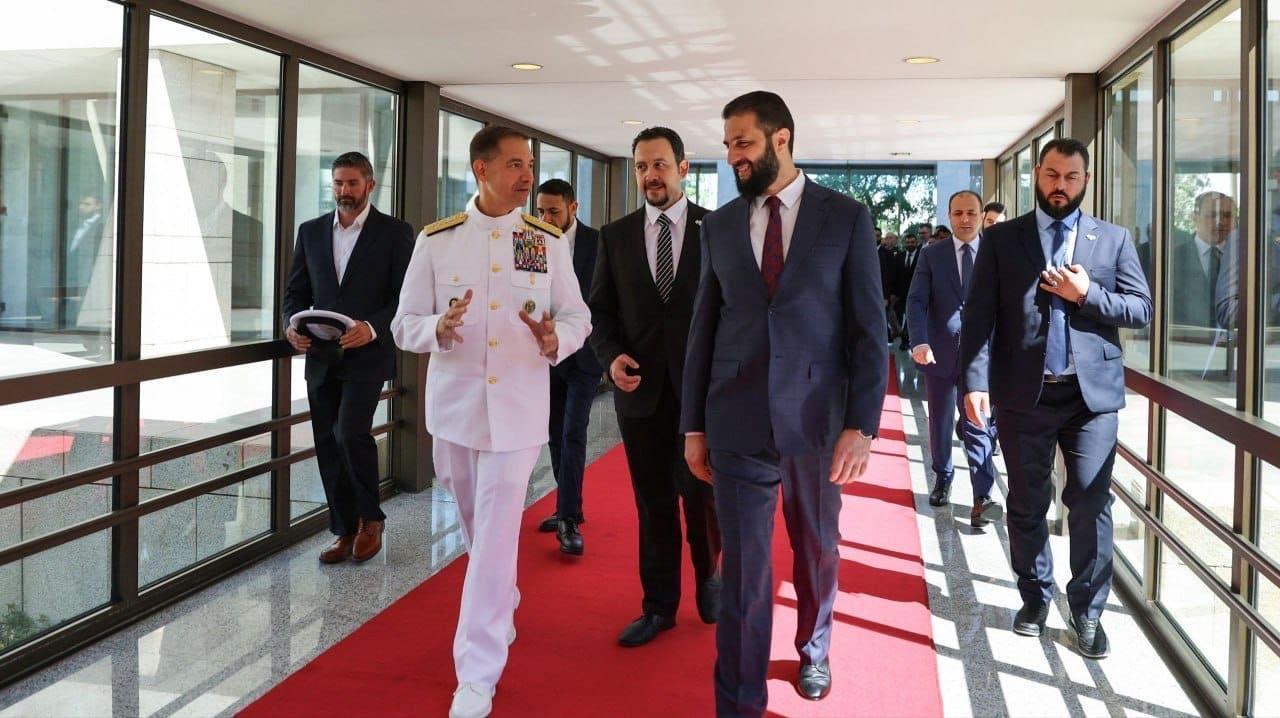 Admiral Brad Cooper, commander of U.S. Central Command (CENTCOM), meets with Syrian President Ahmed al-Sharaa in Damascus. (Photo via CENTCOM)