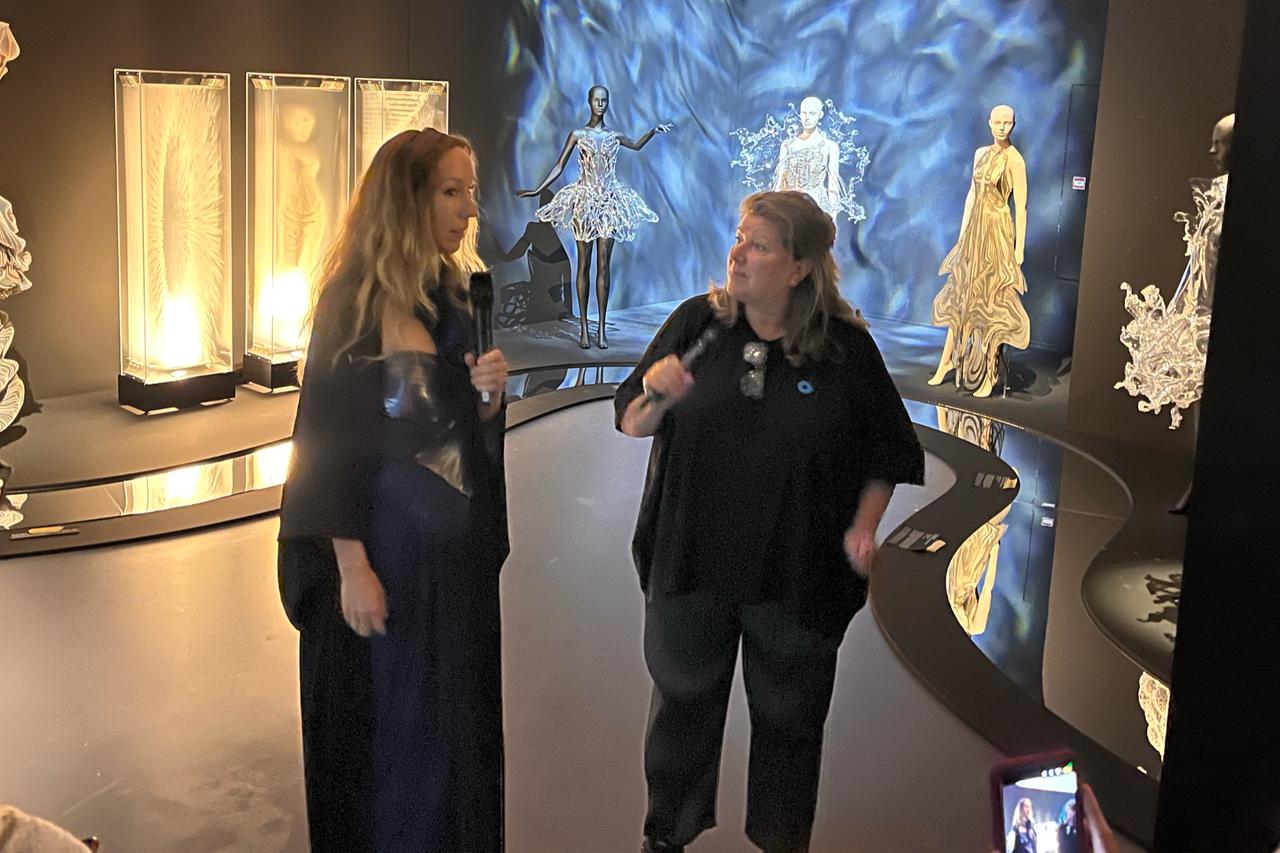 Dutch designer Iris van Herpen and curator Charlotte Martens lead the press preview tour in Rotterdam, Netherlands, September 26, 2025. (Photo by Selin Hacialioglu/Türkiye Today)