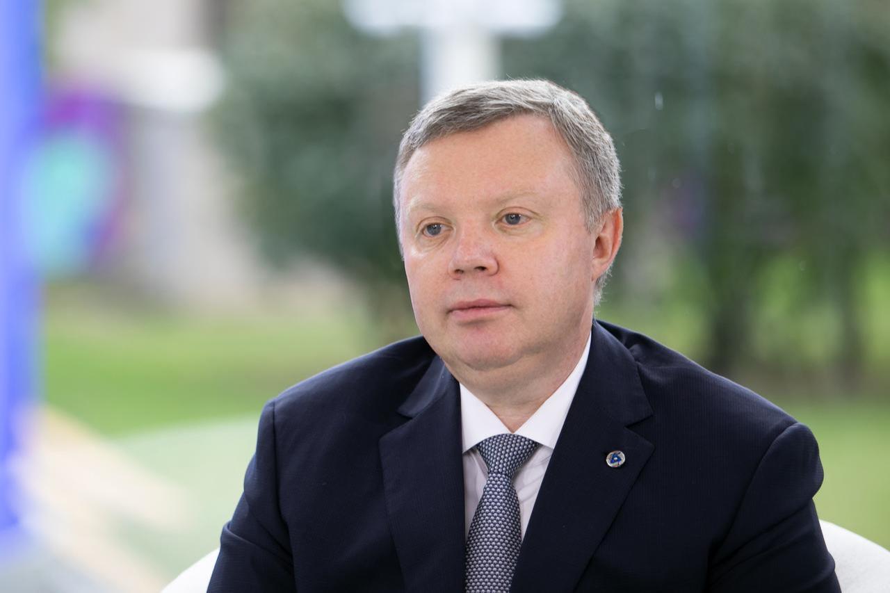 Kirill Komarov, Rosatom’s First Deputy General Director for Development and International Business, speaks about the Akkuyu nuclear power plant project during an interview in Moscow, Russia, September 28, 2025. (AA Photo)