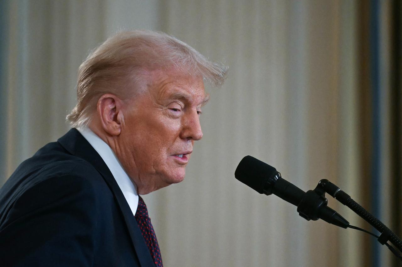 US President Donald Trump speaks during a press conference with Israeli Prime Minister Benjamin Netanyahu in Washington, DC on September 29, 2025. (AFP Photo)