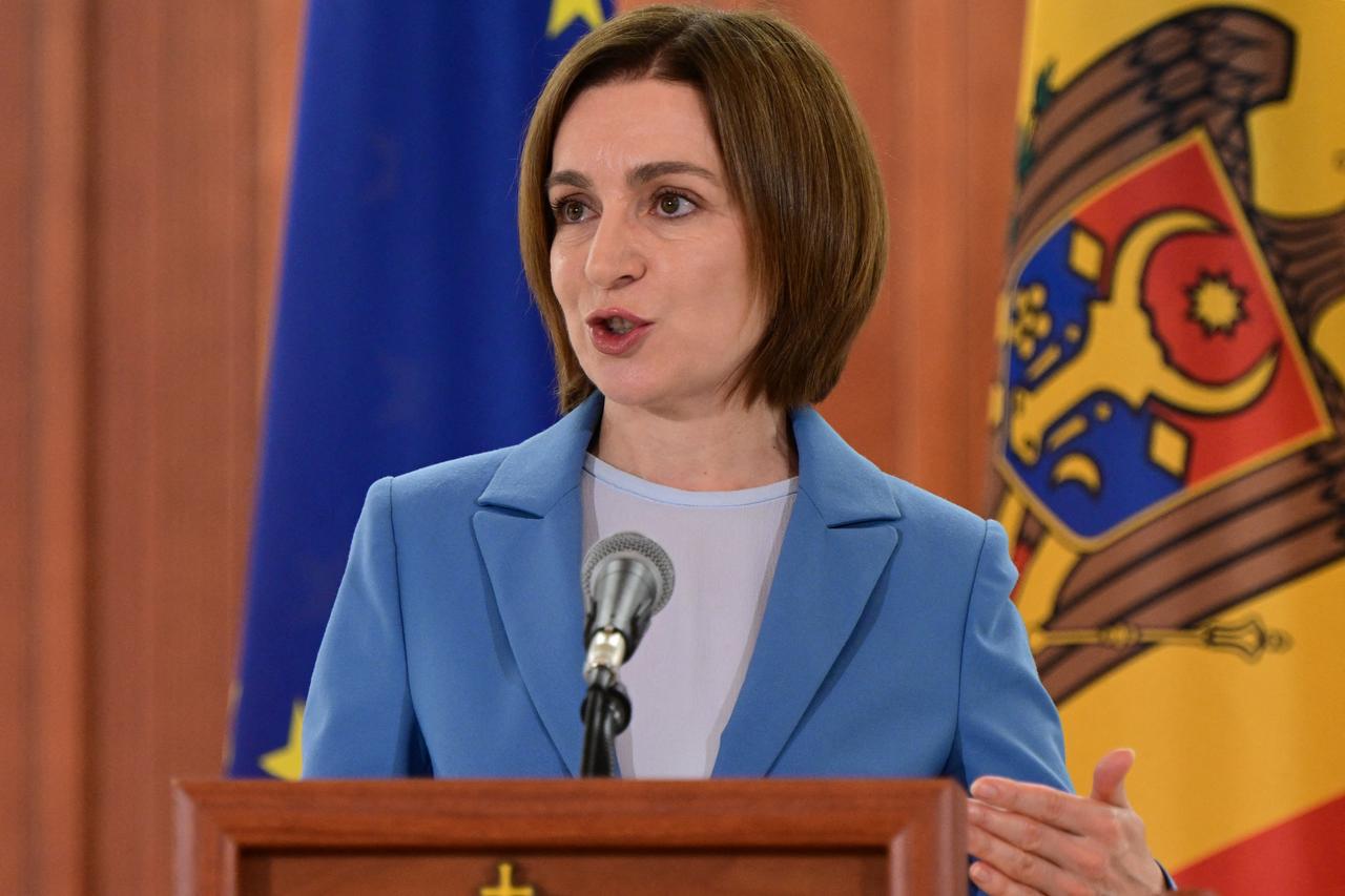 Moldovas president Maia Sandu delivers remarks during a press conference at the Presidency headquarters in Chisinau Sept. 29, 2025. (AFP Photo)