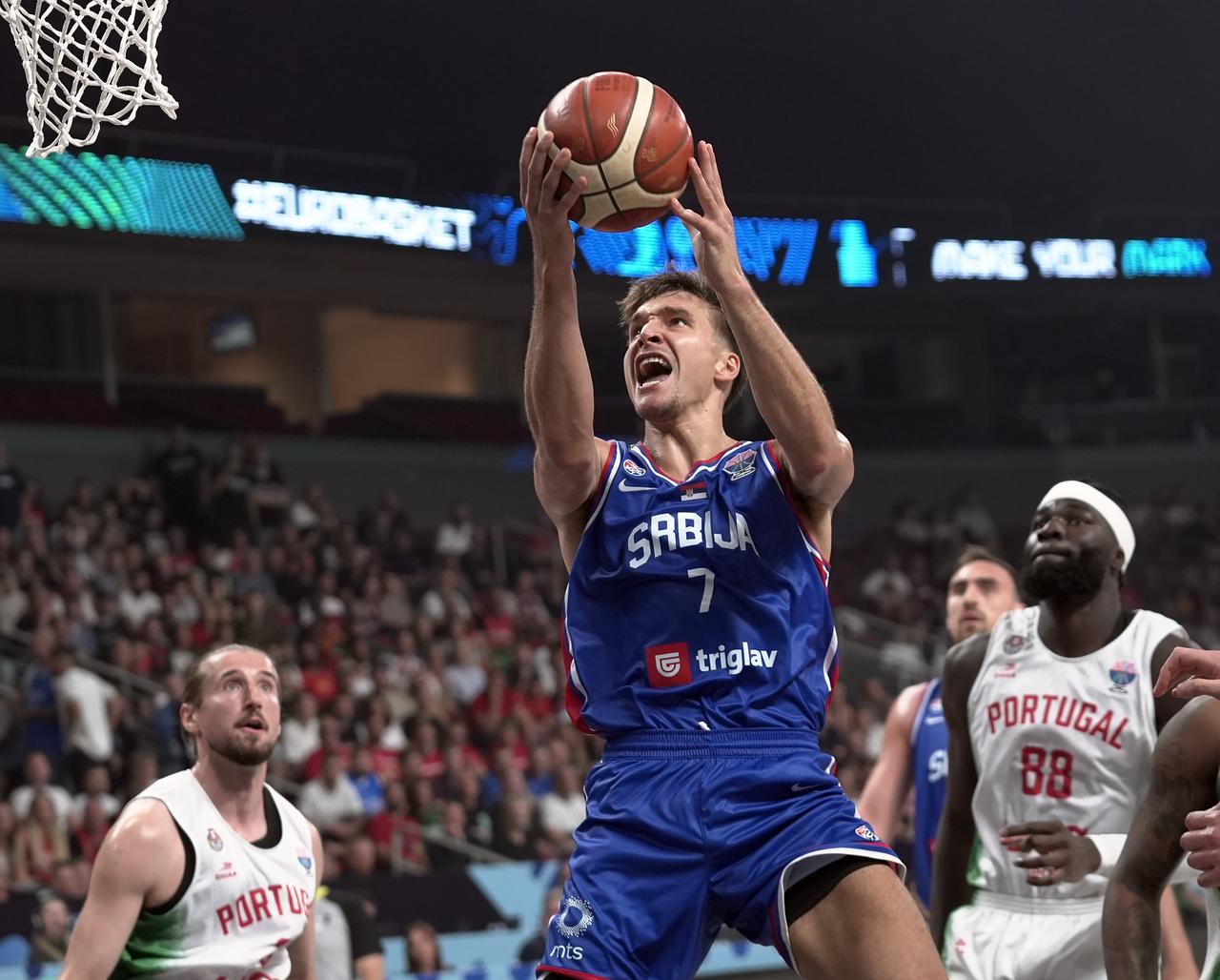 Bogdan Bogdanovic of Serbia in action during the FIBA EuroBasket 2025 Group A basketball match between Portugal and Serbia at Riga Arena in Riga, Latvia, August 29, 2025. (AA Photo)